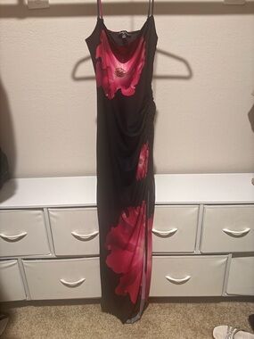 Lovely Day Black Maxi Dress with Pink Floral Accents